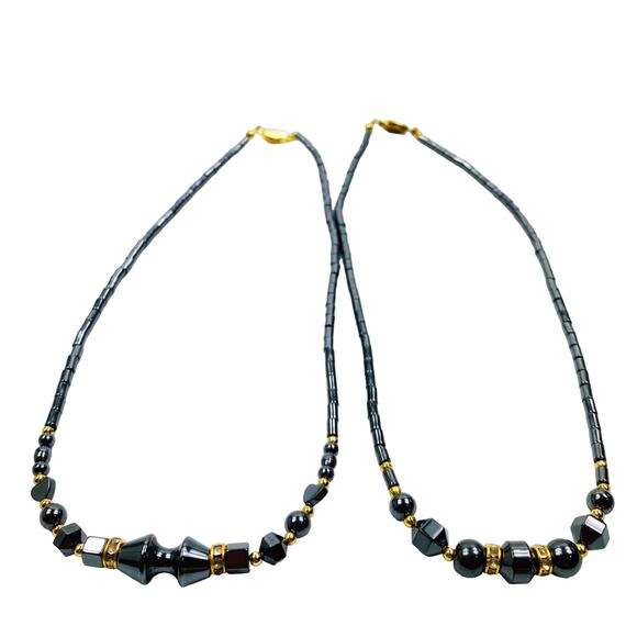 Fashion Charcoal Gold Beaded Set C Necklaces Lot of 2 - Picture 1 of 5